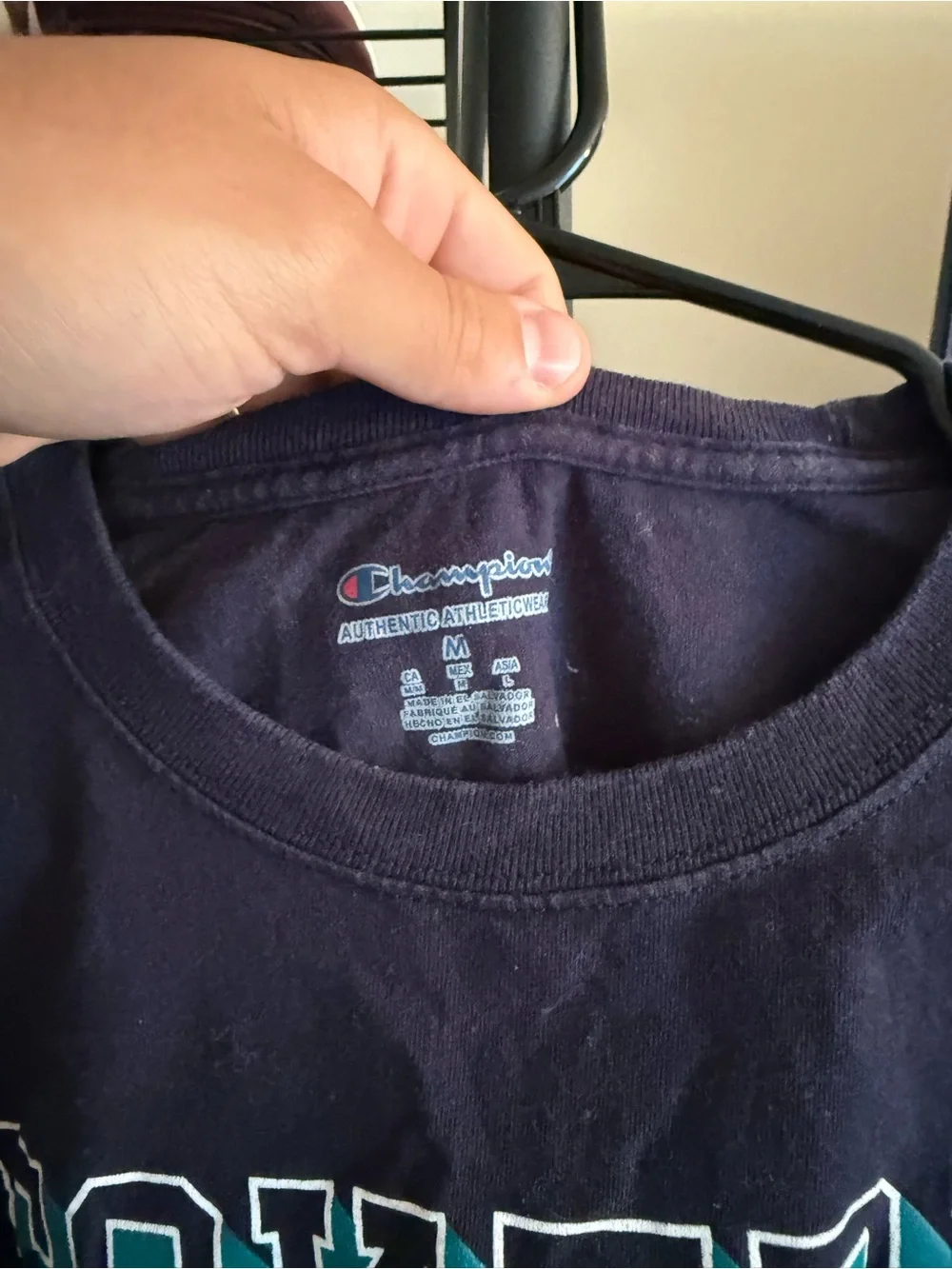 Experts College Champion Navy Short Sleeve Graphic Tee with Teal & White Logo - Picture 2 of 2